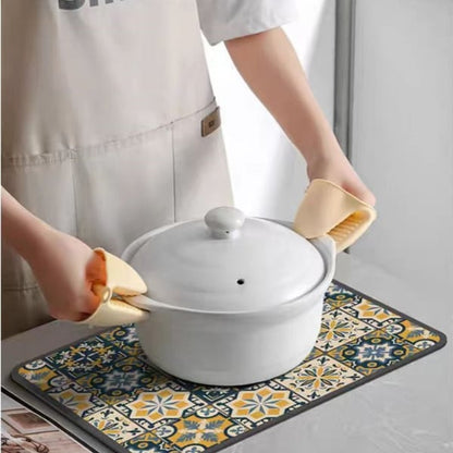 Retro Quick-Drying Water-Draining Mat for Kitchen Bar Countertops