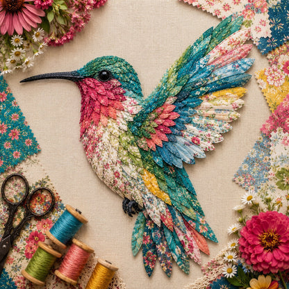 🧵 Beginner Friendly ✨ 3D Patchwork Bird DIY Craft Kit – Create a Layered Fabric Bird Worth Displaying - ☀️Summer Garden Hummingbird