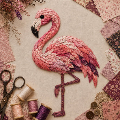 🧵 Beginner Friendly ✨ 3D Patchwork Bird DIY Craft Kit – Create a Layered Fabric Bird Worth Displaying - Flamingo