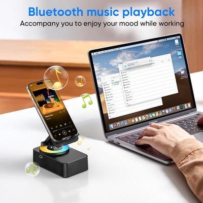 📱 Versatile Phone Stand! 🔥5-in-1 Holder with Bluetooth Speaker & Ambient Light for Relaxed Viewing