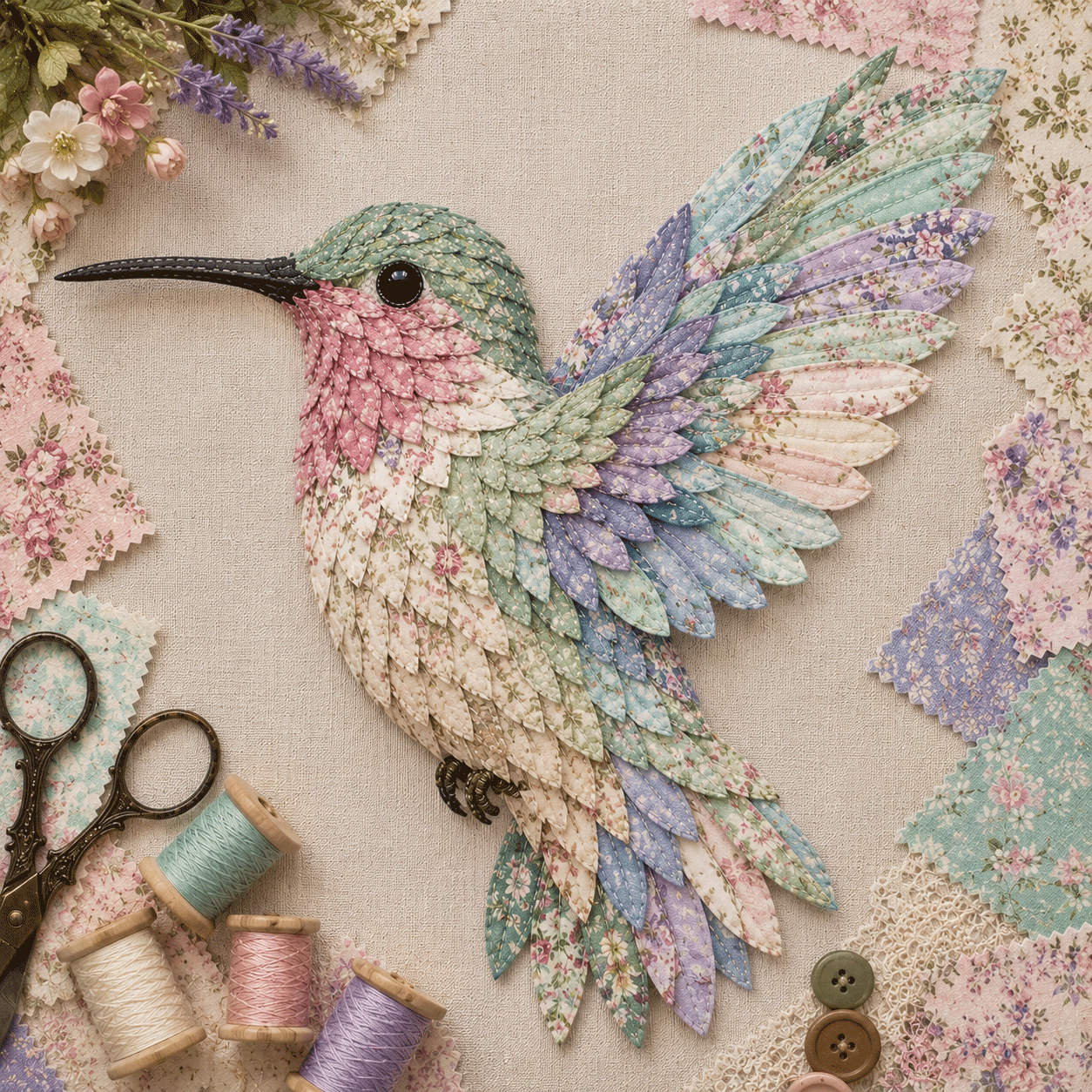 🧵 Beginner Friendly ✨ 3D Patchwork Bird DIY Craft Kit – Create a Layered Fabric Bird Worth Displaying - 🌸Spring Blossom Hummingbird