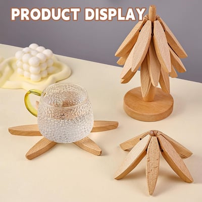 🎁✨Natural Tree Trivet Set - 4 bamoo Trivets & 1 Stand Like a Tree