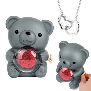 Engraved Heart Necklace - With Real Rose Bear Giftbox