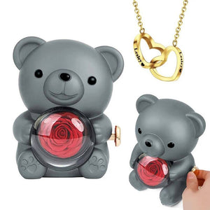 Engraved Heart Necklace - With Real Rose Bear Giftbox