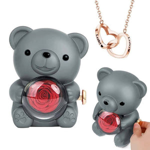 Engraved Heart Necklace - With Real Rose Bear Giftbox