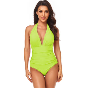 Halter V-Neck Belly Control Sling One Piece Swimsuit