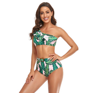 Ruffles Split High Waist Top Tie Bikini Set Swimsuit