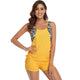 Printed Strappy T-Back Push Up Tankini Top with Shorts