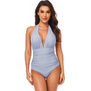 Halter V-Neck Belly Control Sling One Piece Swimsuit