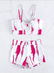 Tie Dye Bikini & High Waist Shorts Swimsuit