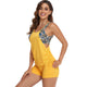 Printed Strappy T-Back Push Up Tankini Top with Shorts