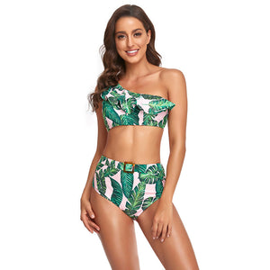 Ruffles Split High Waist Top Tie Bikini Set Swimsuit
