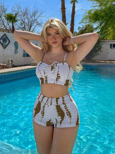 Tie Dye Bikini & High Waist Shorts Swimsuit