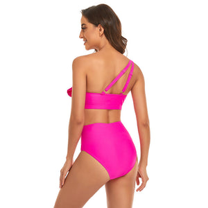 Ruffles Split High Waist Top Tie Bikini Set Swimsuit