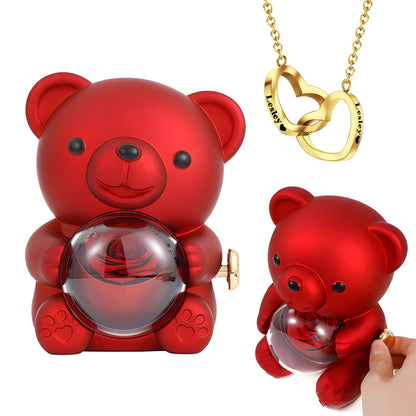 Engraved Heart Necklace - With Real Rose Bear Giftbox