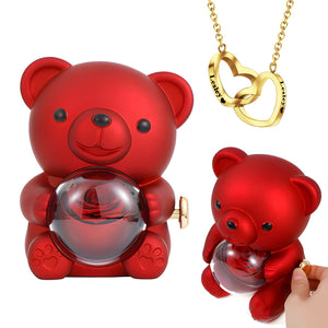 Engraved Heart Necklace - With Real Rose Bear Giftbox
