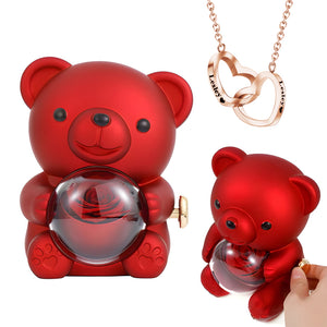 Engraved Heart Necklace - With Real Rose Bear Giftbox