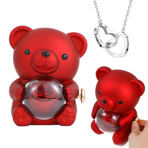 Engraved Heart Necklace - With Real Rose Bear Giftbox