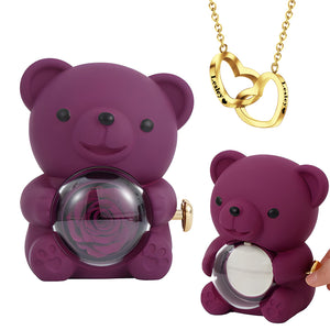 Engraved Heart Necklace - With Real Rose Bear Giftbox