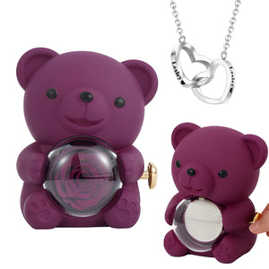 Engraved Heart Necklace - With Real Rose Bear Giftbox