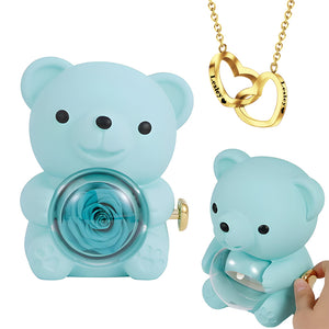 Engraved Heart Necklace - With Real Rose Bear Giftbox