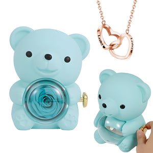 Engraved Heart Necklace - With Real Rose Bear Giftbox