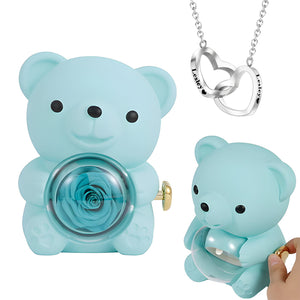 Engraved Heart Necklace - With Real Rose Bear Giftbox