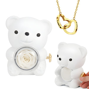 Engraved Heart Necklace - With Real Rose Bear Giftbox