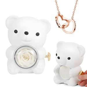 Engraved Heart Necklace - With Real Rose Bear Giftbox