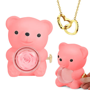 Engraved Heart Necklace - With Real Rose Bear Giftbox