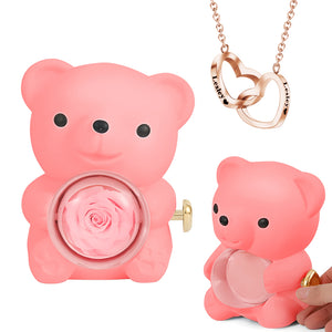 Engraved Heart Necklace - With Real Rose Bear Giftbox