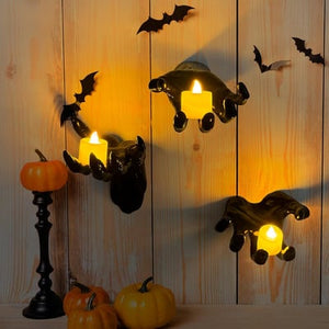 🏆Flash Sale⚡Life-Size Creepy Hands Wall Decor – 3-Piece Set with LED Candles for Gothic Halloween