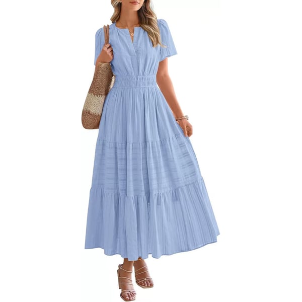🔥 Women's Summer 2026 Casual Maxi Dress Lightweight Short Sleeve V Neck Boho Dress with Pockets