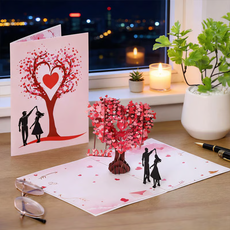 💌 3D Pop-Up Anniversary Card - Romantic Love Tree & Hearts Design💌
