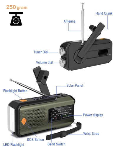 Hand-Crank/Solar Radio