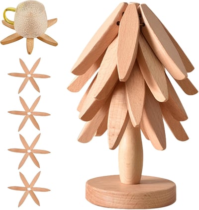 🎁✨Natural Tree Trivet Set - 4 bamoo Trivets & 1 Stand Like a Tree