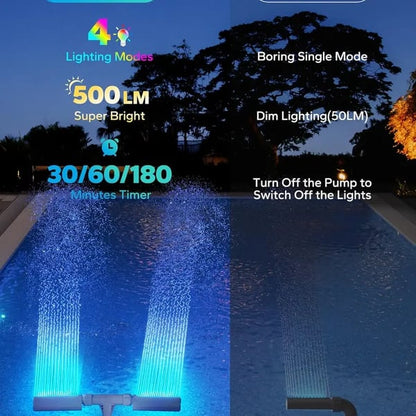 Solar Pool Fountain with Lights Dual Arc - Above/Inground Pool Fountain Lights with Remote Control
