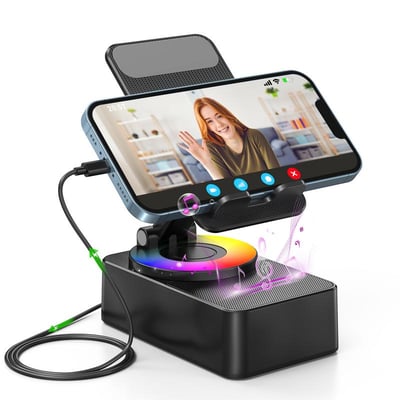 📱 Versatile Phone Stand! 🔥5-in-1 Holder with Bluetooth Speaker & Ambient Light for Relaxed Viewing