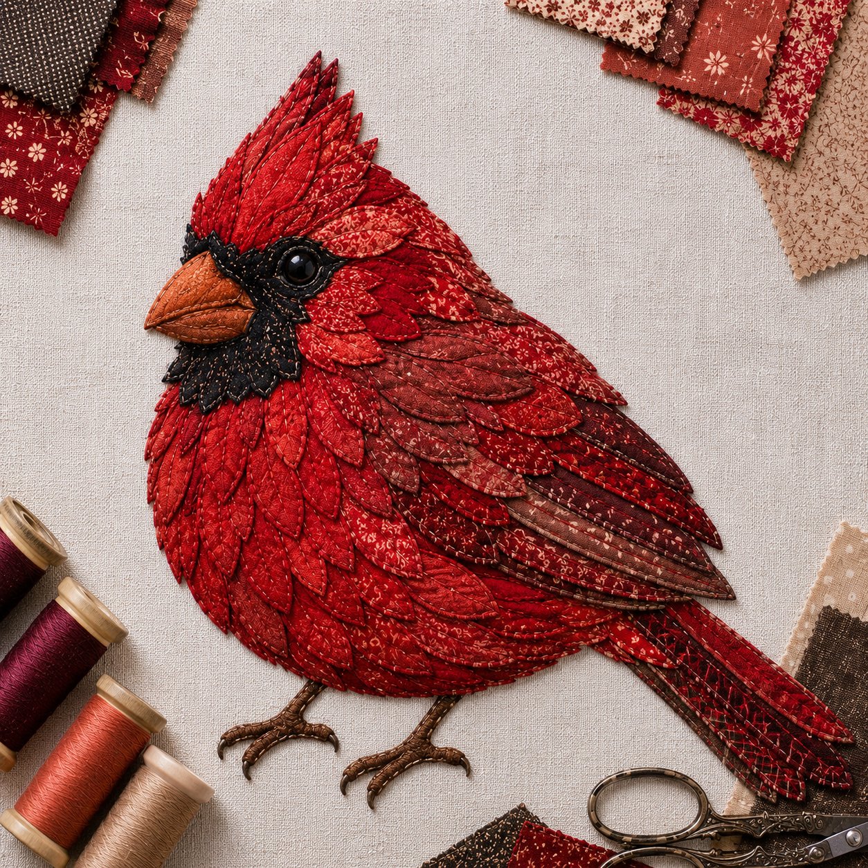 🧵 Beginner Friendly ✨ 3D Patchwork Bird DIY Craft Kit – Create a Layered Fabric Bird Worth Displaying - Red cardinal