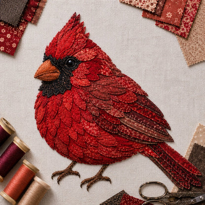 🧵 Beginner Friendly ✨ 3D Patchwork Bird DIY Craft Kit – Create a Layered Fabric Bird Worth Displaying - Red cardinal