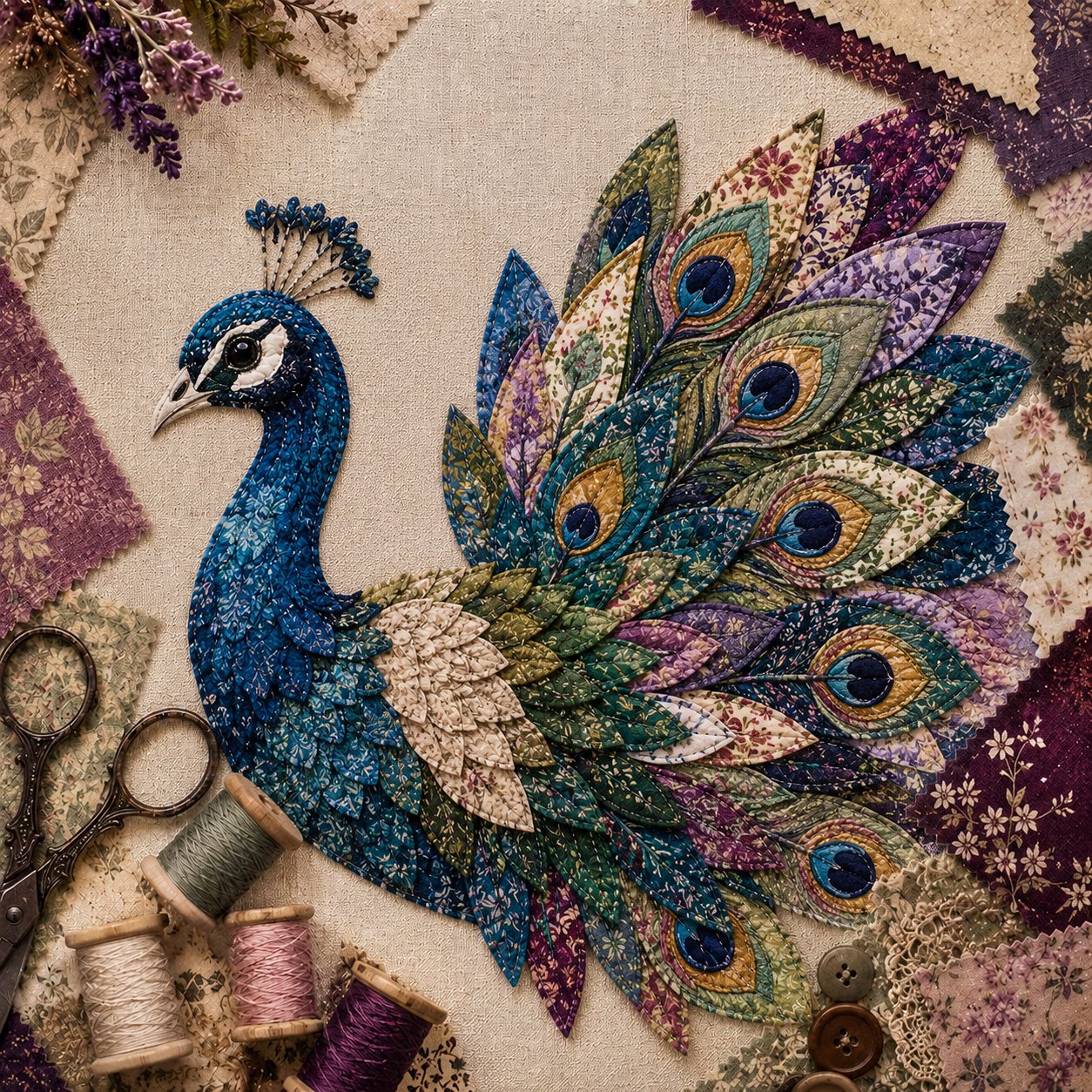 🧵 Beginner Friendly ✨ 3D Patchwork Bird DIY Craft Kit – Create a Layered Fabric Bird Worth Displaying - Peacock