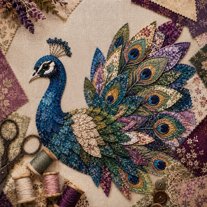🧵 Beginner Friendly ✨ 3D Patchwork Bird DIY Craft Kit – Create a Layered Fabric Bird Worth Displaying - Peacock