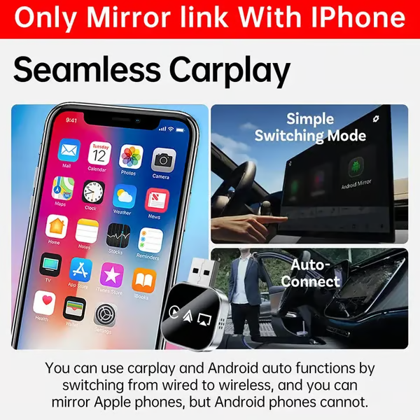 📶 2026 Upgrade 3 in 1 Screen Mirror iOS Phone, wired to wireless Carplay adapter