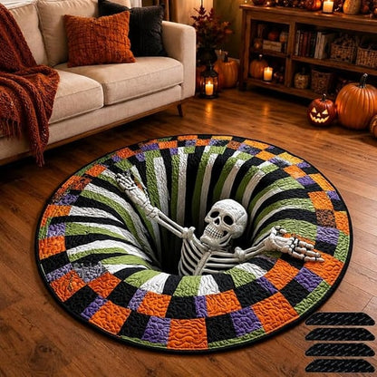 3D Halloween Rug, Candy Corn Optical Illusion Round Mat