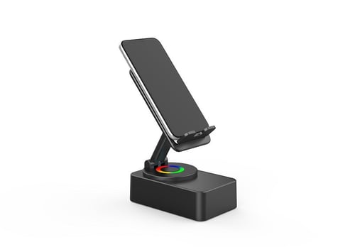 📱 Versatile Phone Stand! 🔥5-in-1 Holder with Bluetooth Speaker & Ambient Light for Relaxed Viewing