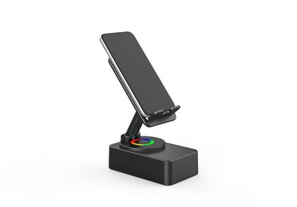 📱 Versatile Phone Stand! 🔥5-in-1 Holder with Bluetooth Speaker & Ambient Light for Relaxed Viewing