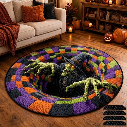 3D Halloween Rug, Candy Corn Optical Illusion Round Mat