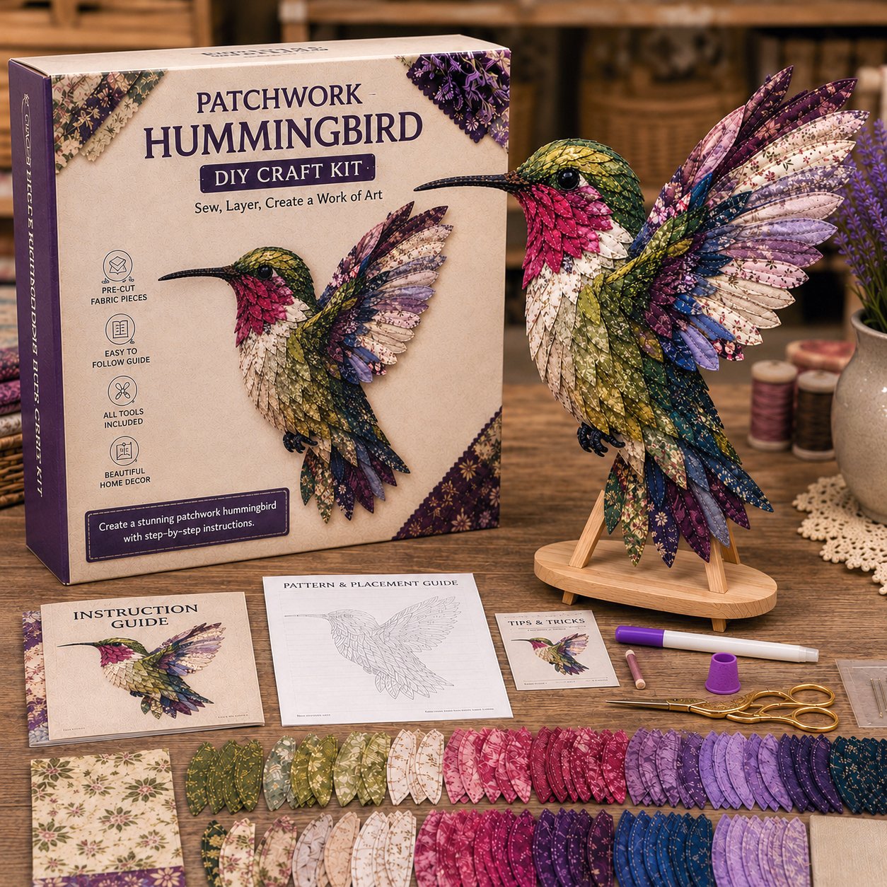 🧵 Beginner Friendly ✨ 3D Patchwork Bird DIY Craft Kit – Create a Layered Fabric Bird Worth Displaying - Image 16