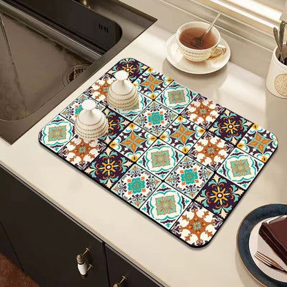 Retro Quick-Drying Water-Draining Mat for Kitchen Bar Countertops