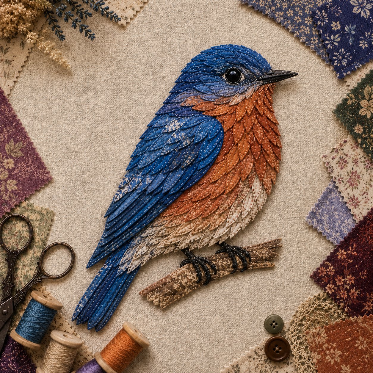 🧵 Beginner Friendly ✨ 3D Patchwork Bird DIY Craft Kit – Create a Layered Fabric Bird Worth Displaying - Bluebird